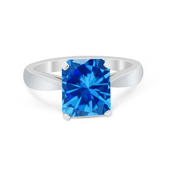 Solitaire Wedding Ring Simulated Blue Topaz CZ 925 Sterling Silver